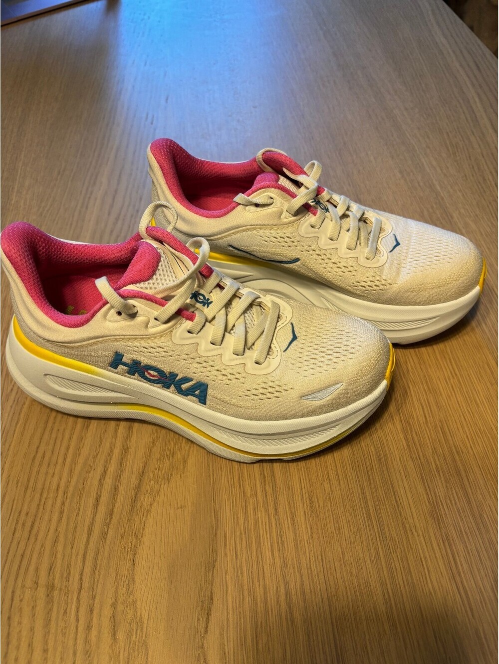 HOKA Women’s Bondi Running Shoes Cream Pink Yellow Cushioned Sneakers